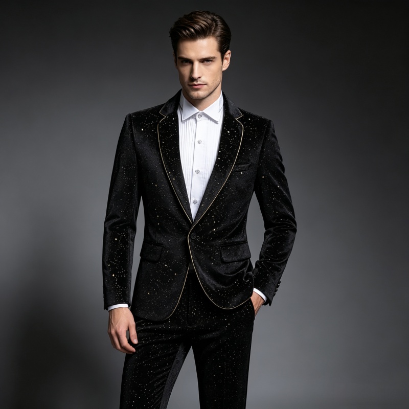 Men'S Grooming Studio - Şık, Resmi Erkek Kadife Takım Elbise,
