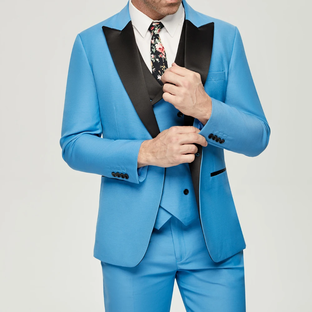 Men'S Grooming Studio - Mavi Erkek Takımları 3 Parça Damat